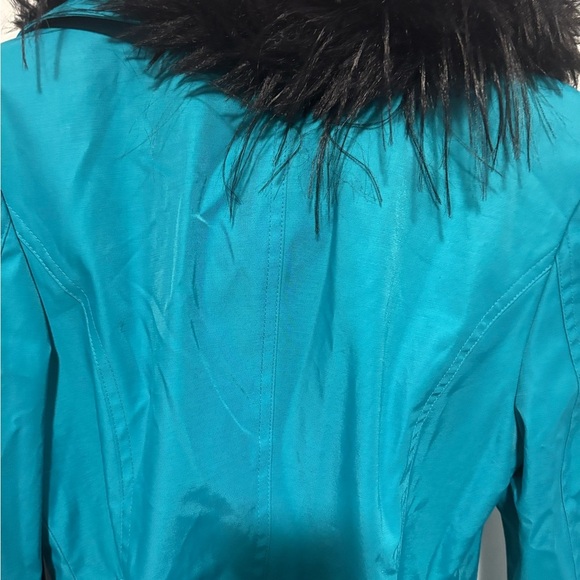 Miss Sixty Teal Utility Jacket with Black Fur Collar - Picture 10 of 12